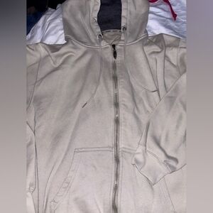 Light Beige Full-Zip Hoodie Jacket with Hood